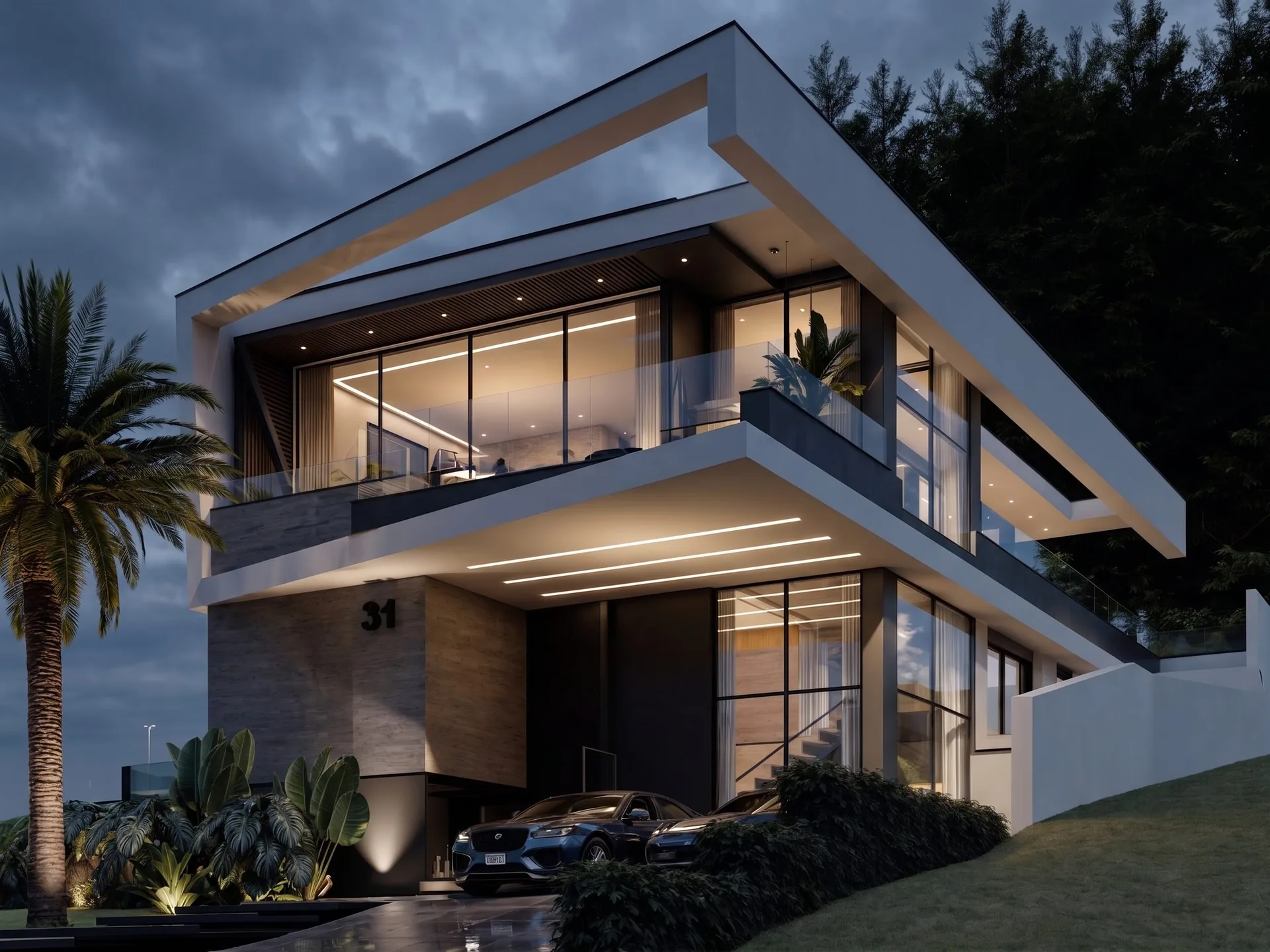 Fachada da Casa Felicità ao pôr do sol — casa de alto padrão à venda em Santa Felicidade, Curitiba
