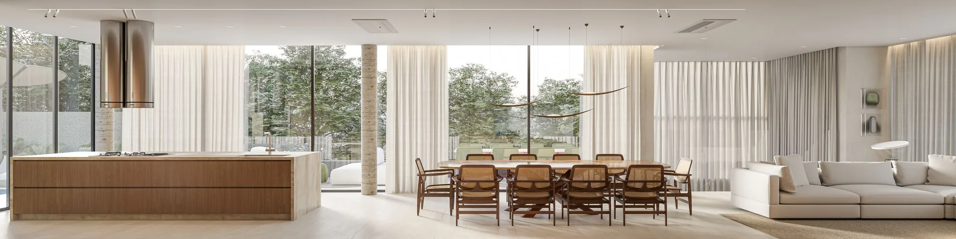 Living e sala de jantar integrados da Casa Felicità — casa de luxo à venda em Curitiba