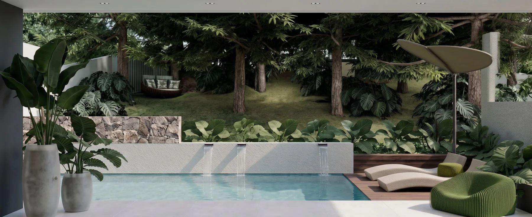 Piscina com bosque ao fundo da Casa Felicità, casa de luxo à venda em Curitiba